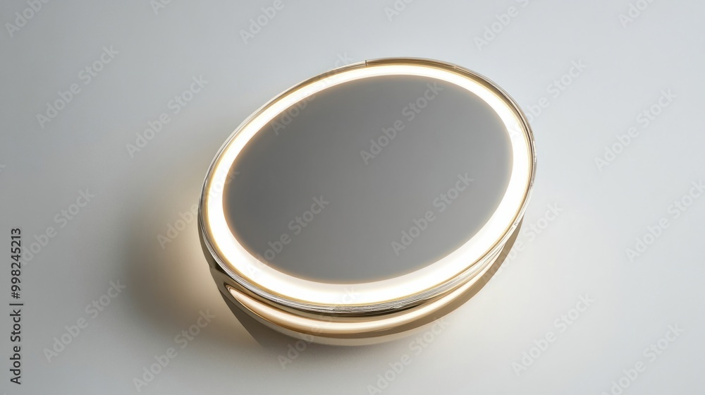 A stylish vanity mirror with built-in lighting, isolated on a white background A stylish vanity mirror with built-in lighting, isolated on a white background