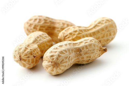 A group of peanuts arranged on a clean white surface