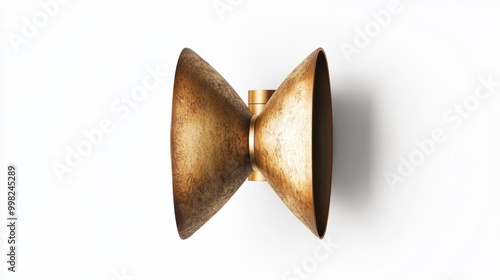 A stylish wall-mounted sconce with a brass finish, isolated on a white background