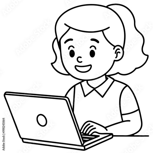 girl typing on a laptop cartoon