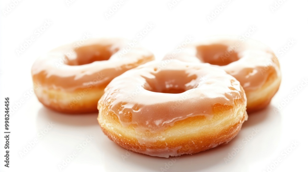 Three Glazed Donuts on a White Background Three Glazed Donuts on a White Background