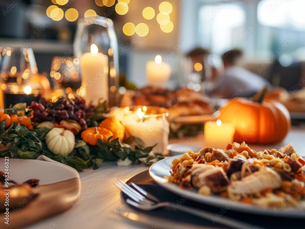 Halloween-themed family dinner table, spooky candles and pumpkin decorations, kids dressed as witches and wizards, festive meal being served Halloween-themed family dinner table, spooky candles and pumpkin decorations, kids dressed as witches and wizards, festive meal being served