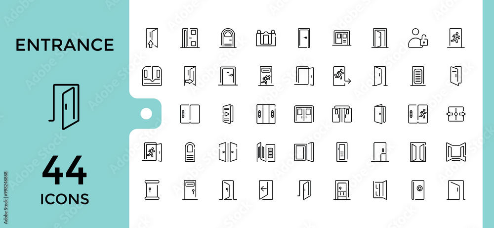 Entrance line icon collection, Open door, Building entry, Emergency exit. Closed doorway, Doorframe and more outline icons set. editable stroke and pixel perfect. Entrance line icon collection, Open door, Building entry, Emergency exit. Closed doorway, Doorframe and more outline icons set. editable stroke and pixel perfect.