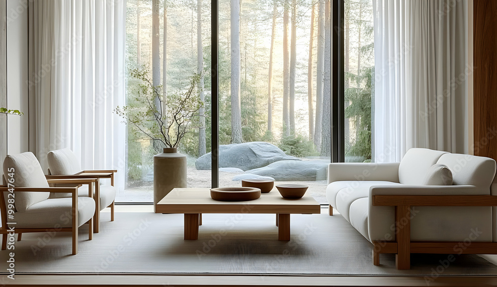 Fototapeta premium Minimalist Scandinavian Living Room with Natural Light