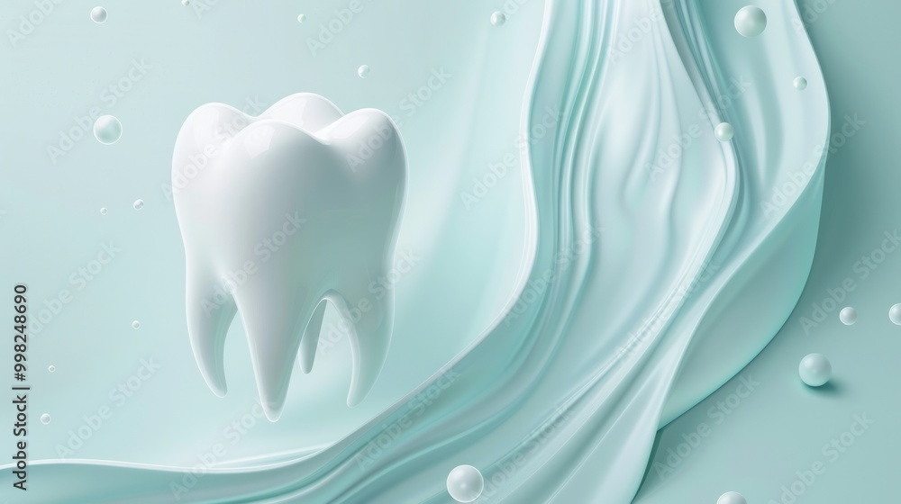The image shows a stylized representation of a tooth on a light blue background. The tooth is depicted with a glossy, white finish, indicating cleanliness and health. The image shows a stylized representation of a tooth on a light blue background. The tooth is depicted with a glossy, white finish, indicating cleanliness and health.