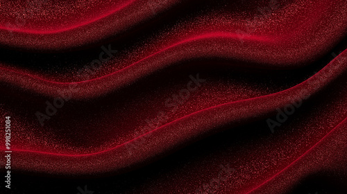 Abstract Red Velvet Wave Texture with Glittery Highlights 