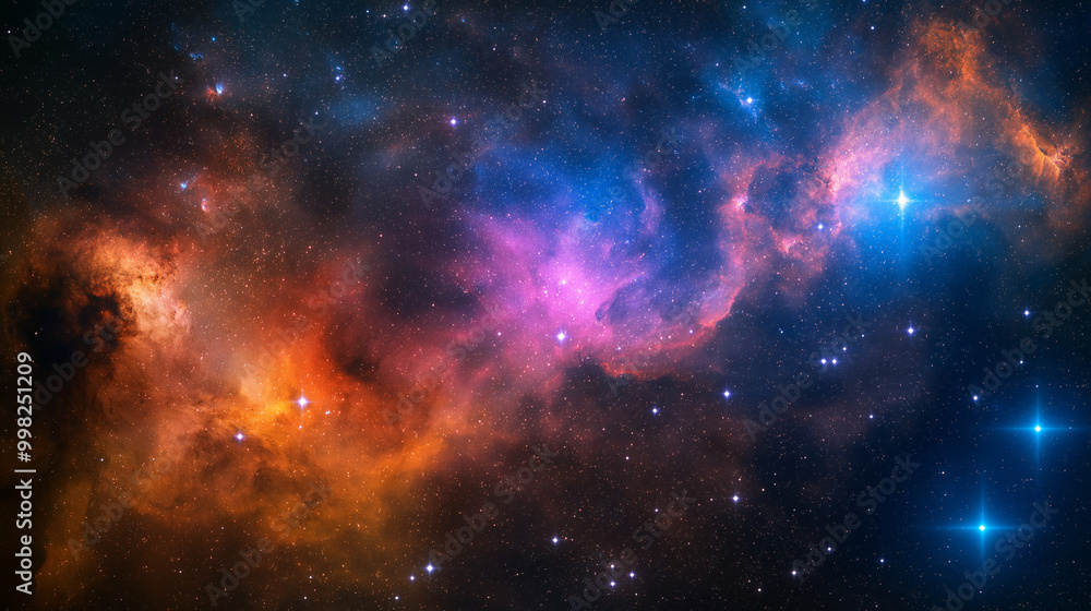 Naklejka premium Colorful Nebula with Stars and Cosmic Dust in Deep Space 