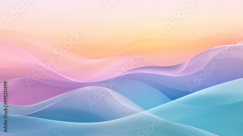 A serene abstract landscape with soft waves of pastel colors blending seamlessly, reminiscent of a tranquil sunset, suitable for backgrounds in calming designs.