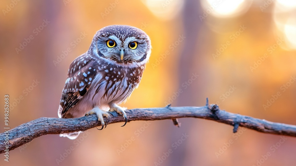 Majestic Owl Perched on Branch with Autumn Background Majestic Owl Perched on Branch with Autumn Background