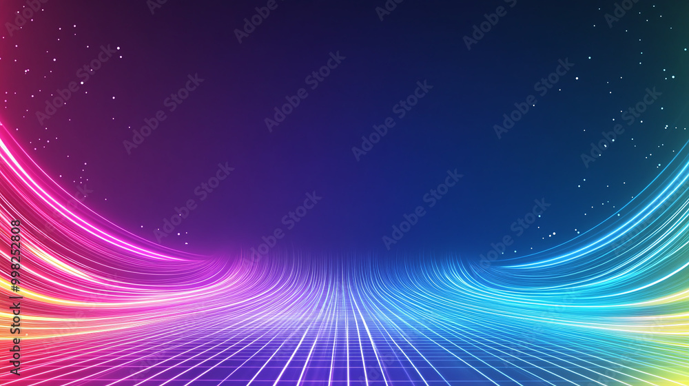 Fototapeta premium Colorful / Rainbow abstract technology background with grid lines. 