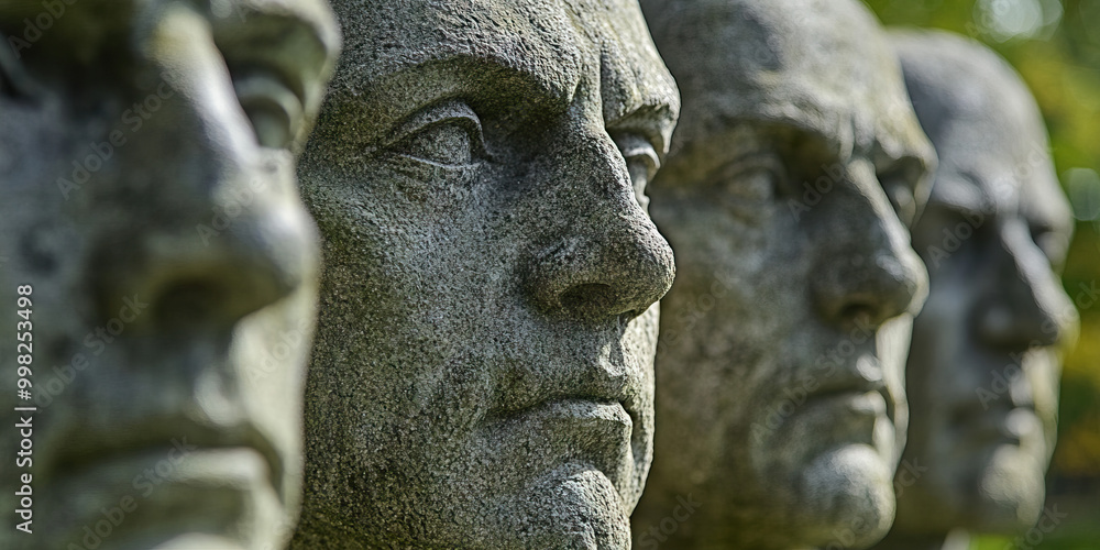 A row of solemn statues, bearing witness to tumultuous times.