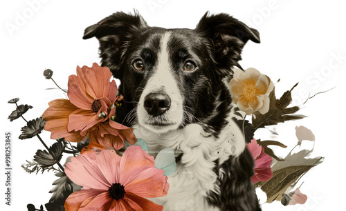 PNG Paper collage of dog flower photo photography. photo