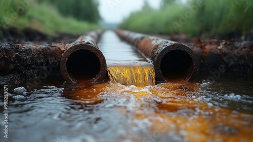 a rusty pipe that pollutes the stream photo