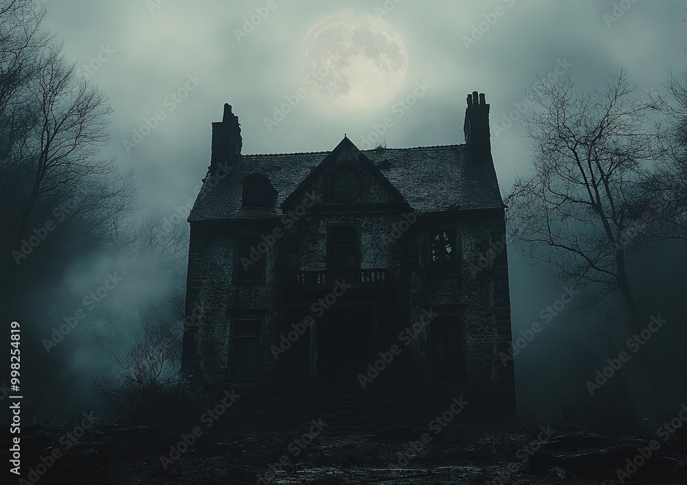 Dark and Eerie Silhouette of a Haunted House Against a Foreboding Night Sky with Spooky Atmosphere Dark and Eerie Silhouette of a Haunted House Against a Foreboding Night Sky with Spooky Atmosphere