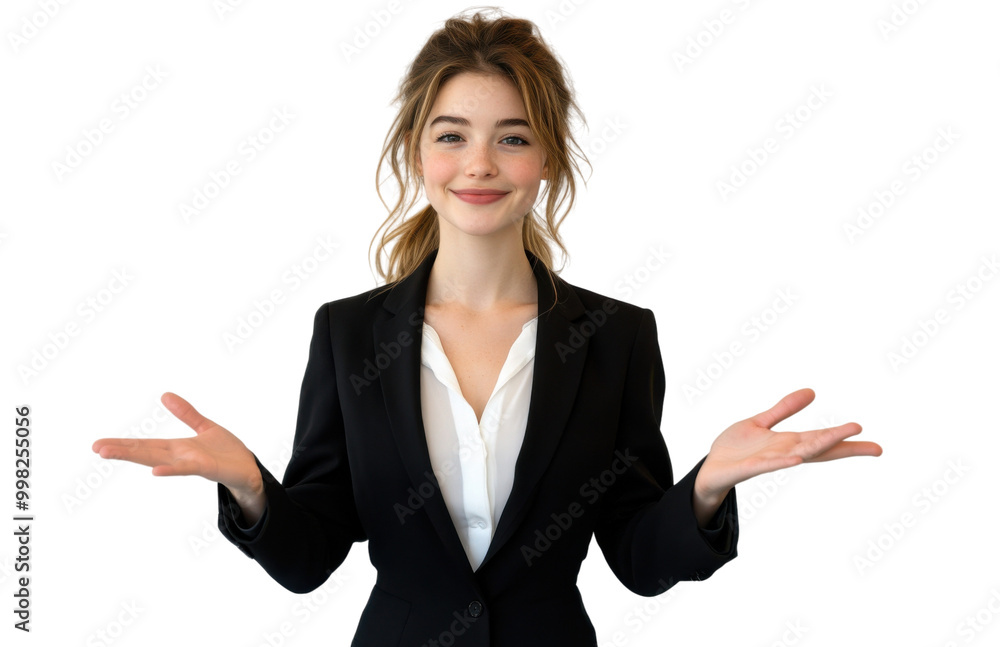 Professional woman welcoming with confidence and charm. Professional woman welcoming with confidence and charm.