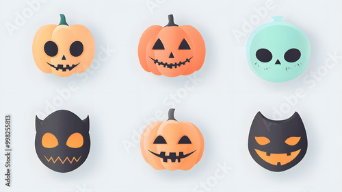 Minimal pastel Halloween mask set of icons with smooth edges and soft colors placed on a clean background