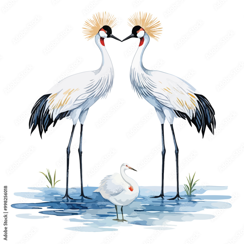 Obraz premium Crane birds vector Japanese style vector watercolor art isolated on white background