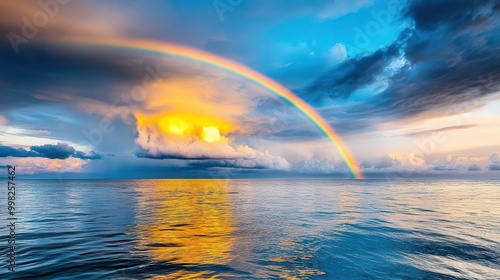 Dramatic sky with a vivid rainbow after a storm, perfect for themes of hope and resilience in motivational campaigns.