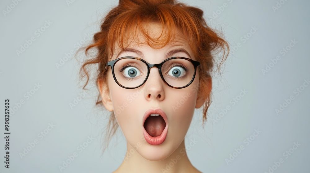 Surprised Woman with Red Hair and Glasses Surprised Woman with Red Hair and Glasses