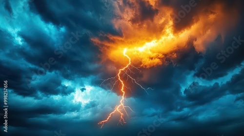 Dramatic sky with dark storm clouds and a bolt of lightning, creating a powerful and intense visual for action and thriller movie posters.