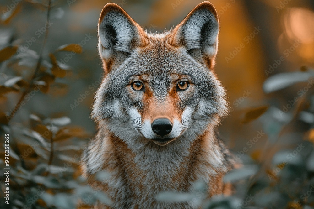 Striking Wolf-Coyote Hybrid Prowling Through Lush Greenery in a Natural Habitat Setting Striking Wolf-Coyote Hybrid Prowling Through Lush Greenery in a Natural Habitat Setting