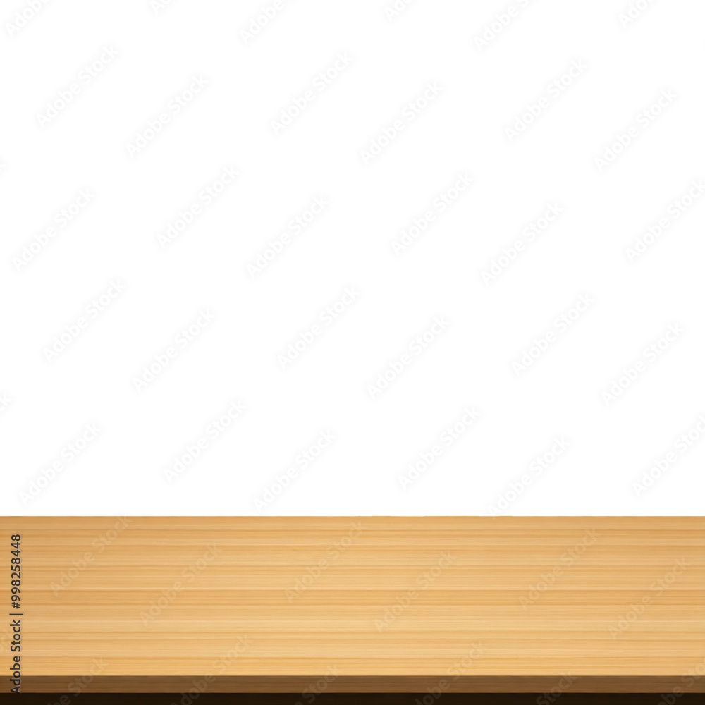 wooden table template, desk mock-up, tabletop, front view, isolated	