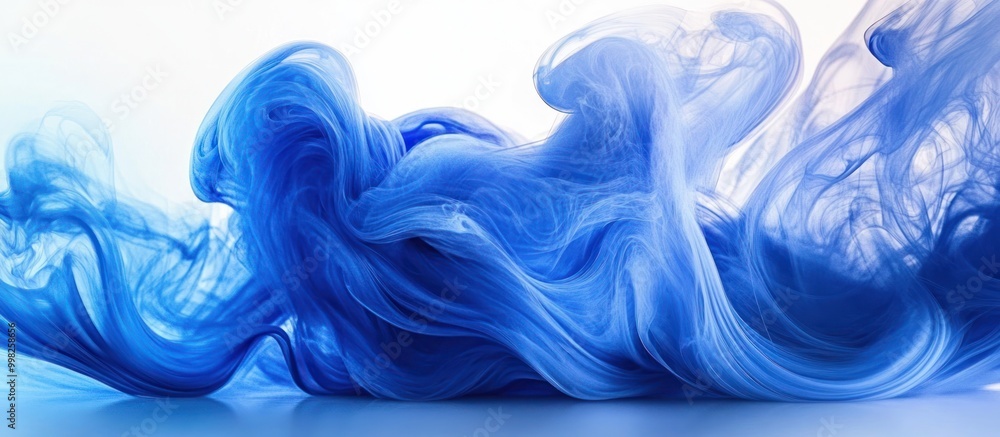 Abstract blue smoke swirling in water with a white background. Abstract blue smoke swirling in water with a white background.
