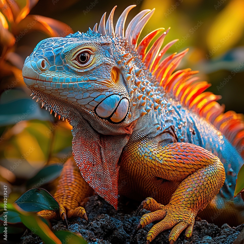 Obraz premium Vibrant Horned Iguana Perched on Rocky Surface in Natural Habitat Capturing Breathtaking Colors