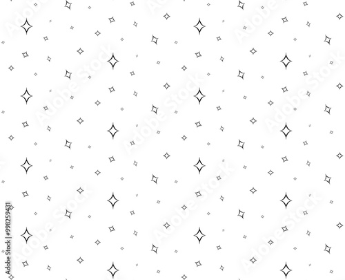Starry space seamless pattern. Galaxy shiny stars fabric print, astronomy science starlight background or night sky wallpaper vector pattern. Universe starry pattern with glowing stars

