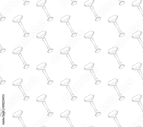 Seamless pattern of flat cartoon stone face massage roller. Essence awaiting massage. Stylish trendy print for packaging. Isolated on white background
