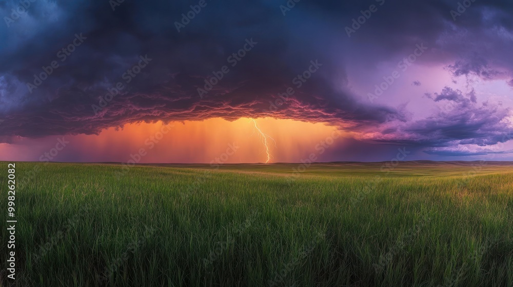 Lightning Strike Over Green Field Lightning Strike Over Green Field