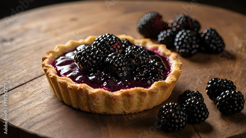Blackberry pie on a wooden table