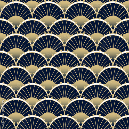Vintage Glamour Metallic 20s Art Deco Fabric, Seamless pattern design, decorative graphic, retro style