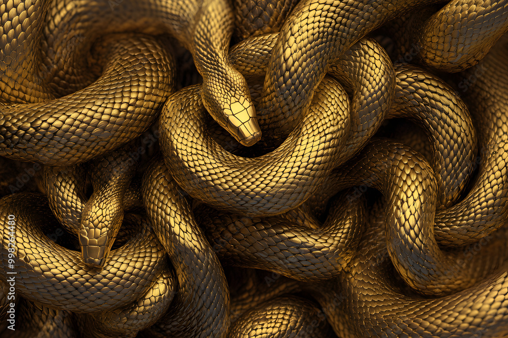 Fototapeta premium ゴールドの輝きに包まれたヘビ | 豪華な動物の美