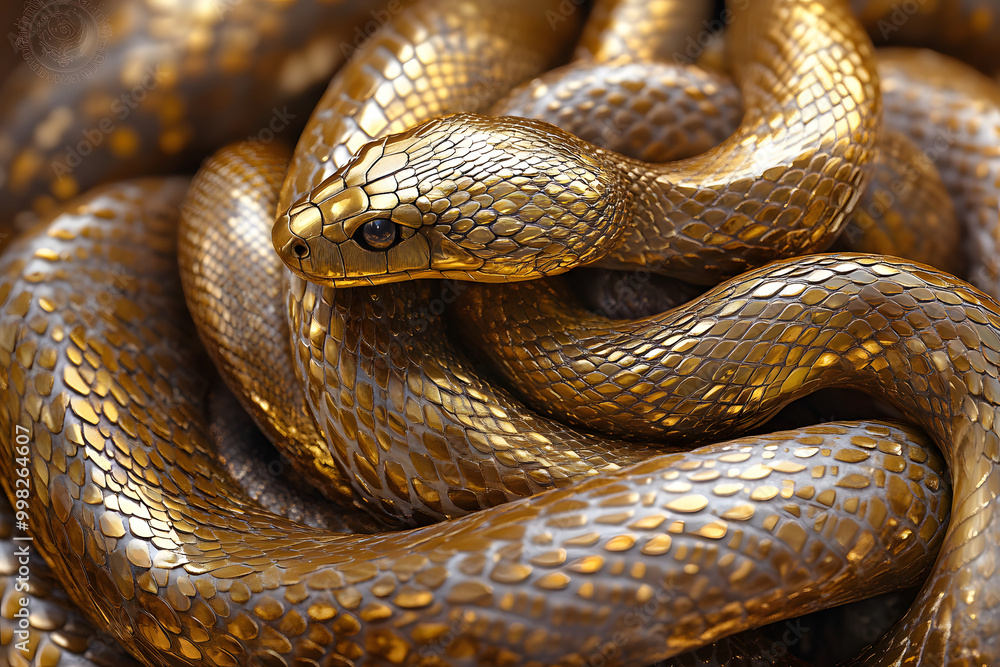 Obraz premium ゴールドの輝きに包まれたヘビ | 豪華な動物の美