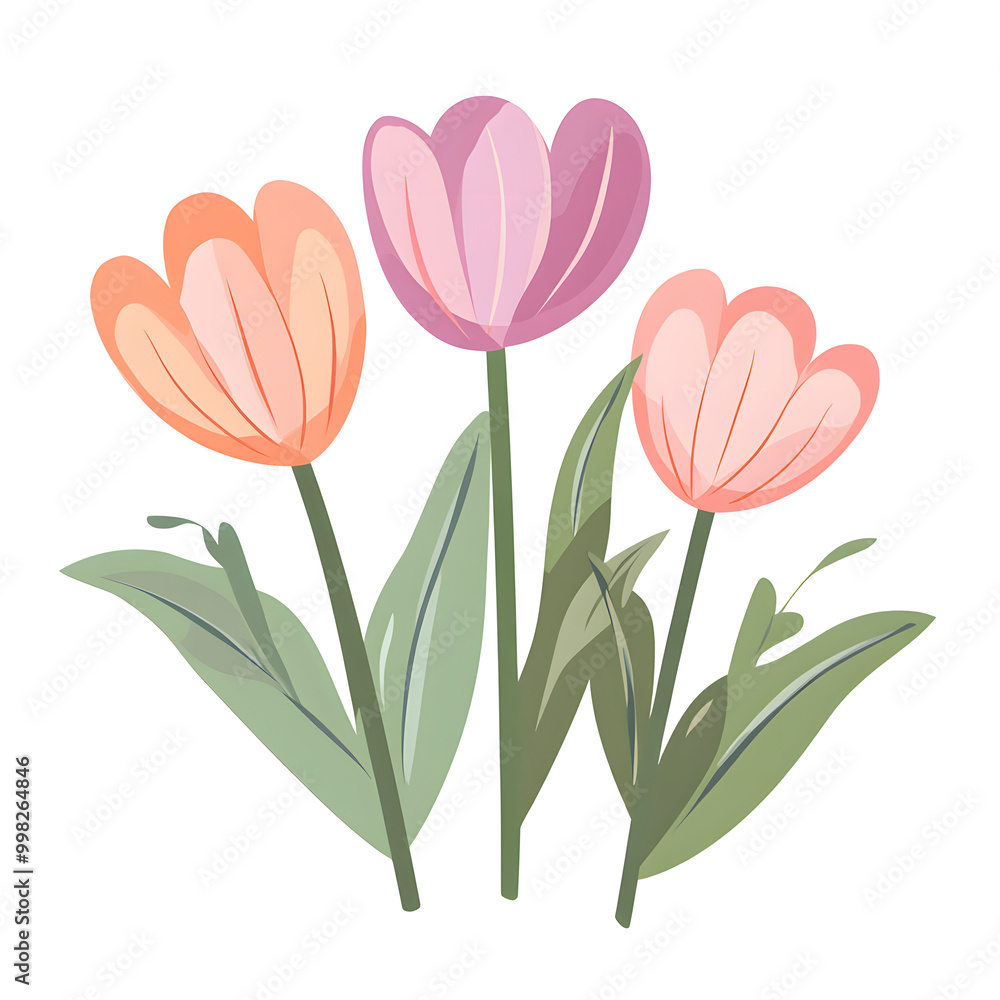 Pink Tulip Flower Vector Illustration on White Background Design Pink Tulip Flower Vector Illustration on White Background Design