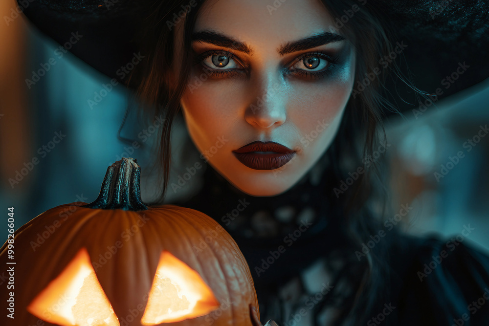 Mysterious person holding glowing pumpkin halloween night design generative AI Mysterious person holding glowing pumpkin halloween night design generative AI