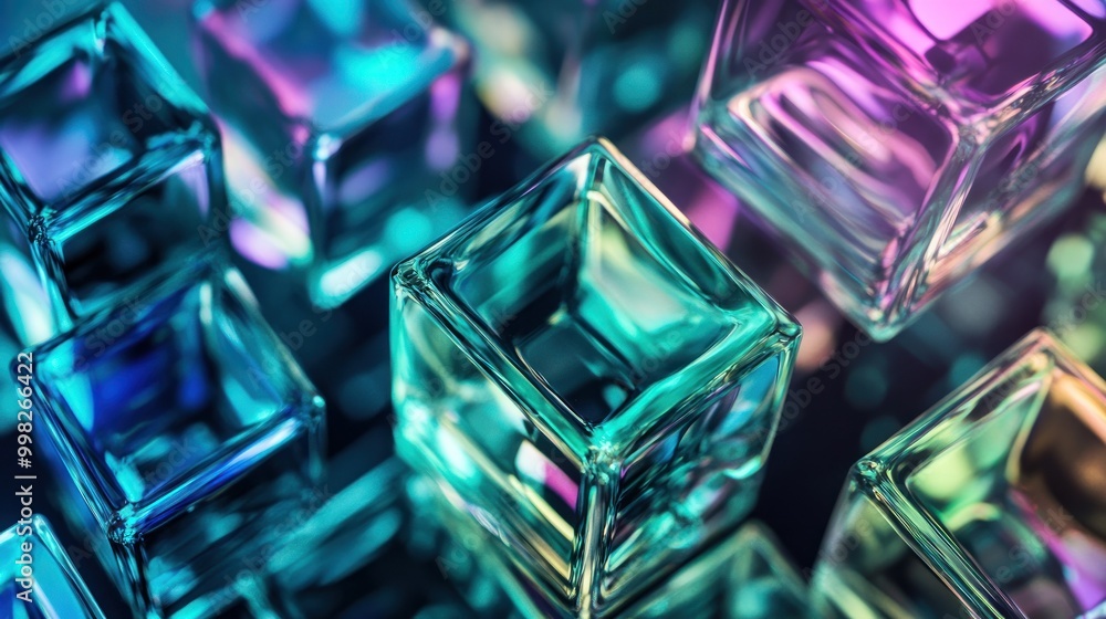 Abstract Glass Cubes in Iridescent Colors Abstract Glass Cubes in Iridescent Colors
