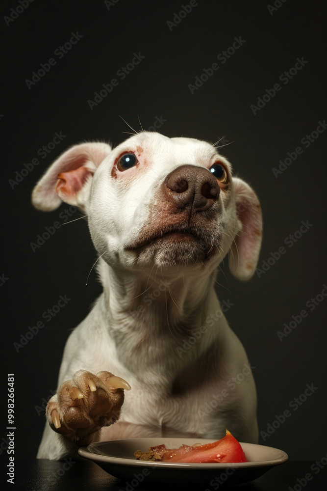 Adorable Dog Sitting by a Bowl of Healthy Vegetable and Meat Mix on Wooden Table Adorable Dog Sitting by a Bowl of Healthy Vegetable and Meat Mix on Wooden Table