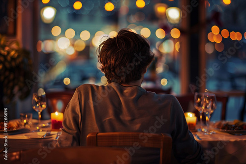 Romantic dinner, anniversary celebration, cozy restaurant cafe date, Generative AI image