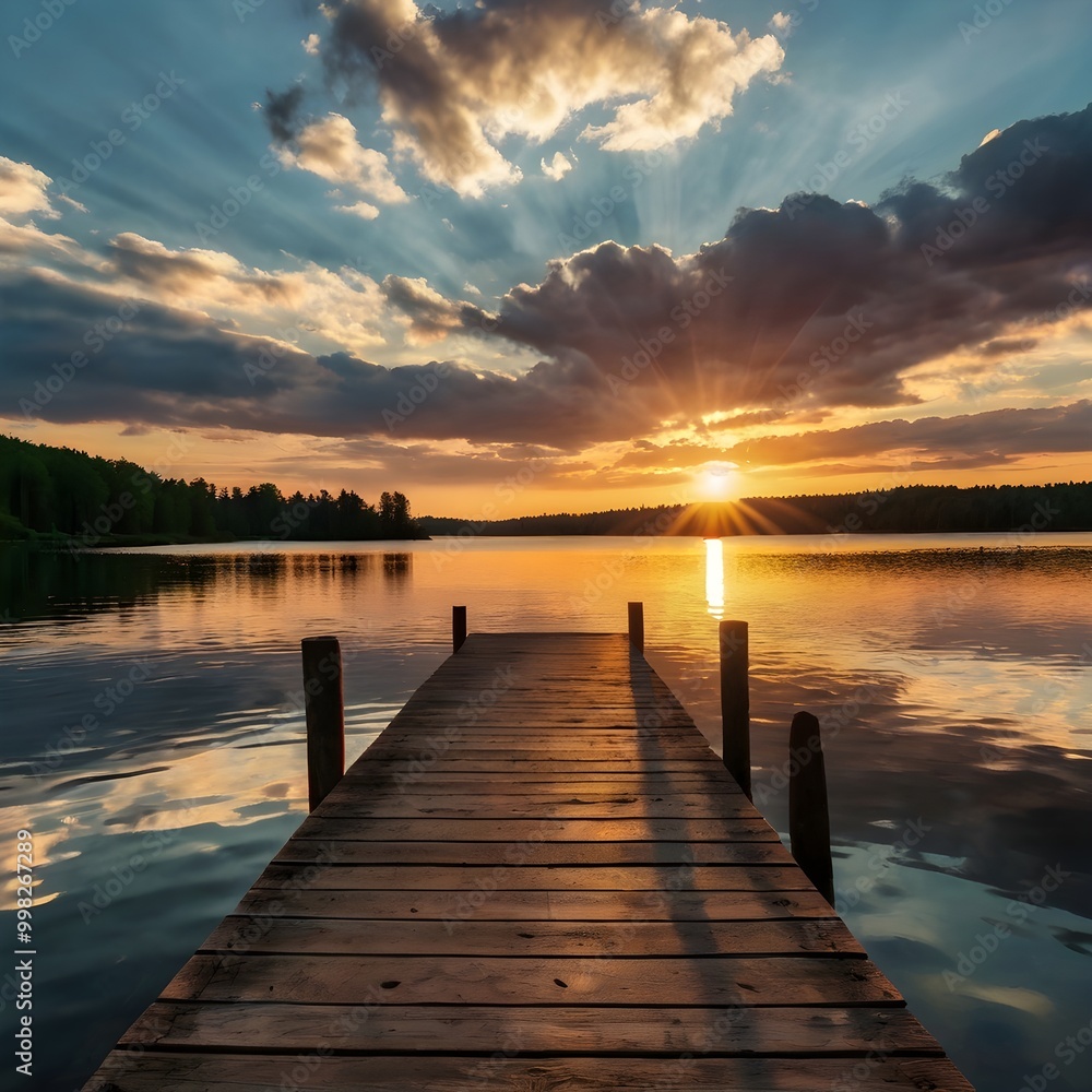 Obraz premium sunset over the lake