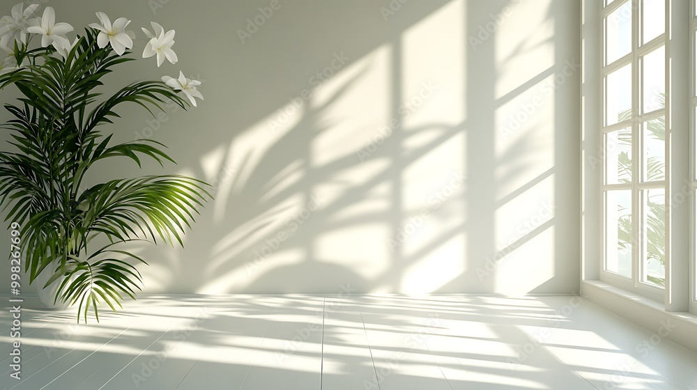 Bright interior with plant and sunlight shadows. Bright interior with plant and sunlight shadows.