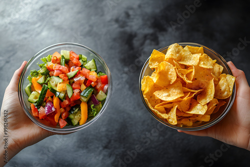 "Healthy vs. Unhealthy: Choosing Between Vegetable Salad and Chips"