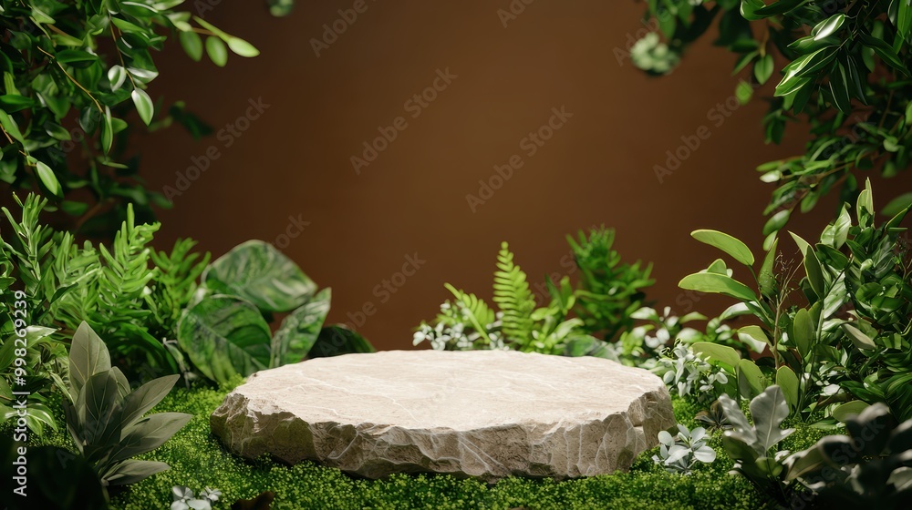 Organic 3D Stone Podium Surrounded by Greenery