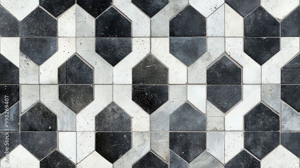 Gray and white geometric mosaic pattern created with concrete and stone tiles offering a vintage and retro texture for backgrounds or banners Gray and white geometric mosaic pattern created with concrete and stone tiles offering a vintage and retro texture for backgrounds or banners
