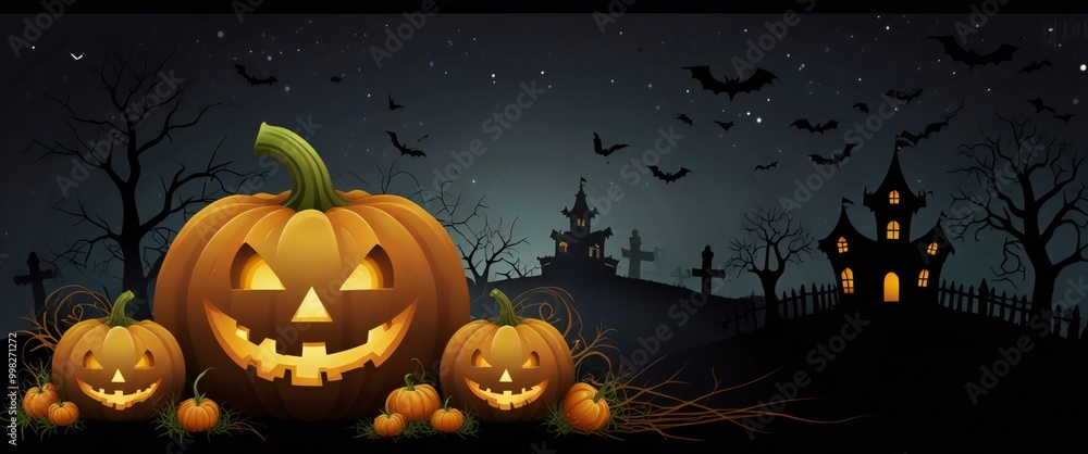 halloween background with pumpkin and bats halloween background with pumpkin and bats