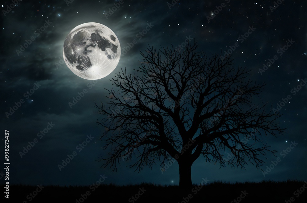 Fototapeta premium night sky with moon and tree