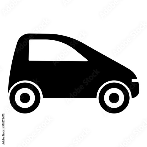 Smart car icon, compact design, simple silhouette, modern vehicle representation, small size, side view, transportation, smooth lines, minimal detail, black and white car icon.