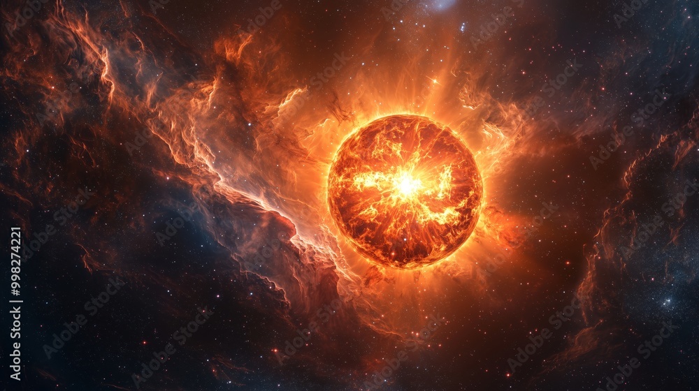 Obraz premium Glowing Titan Star in Celestial Collapse