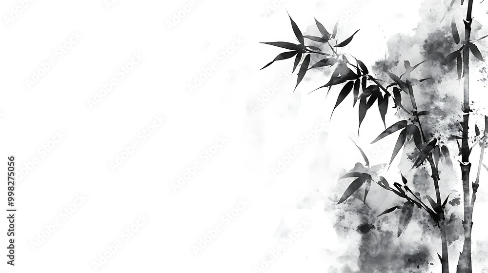 Obraz premium Elegant bamboo illustration in monochrome style.